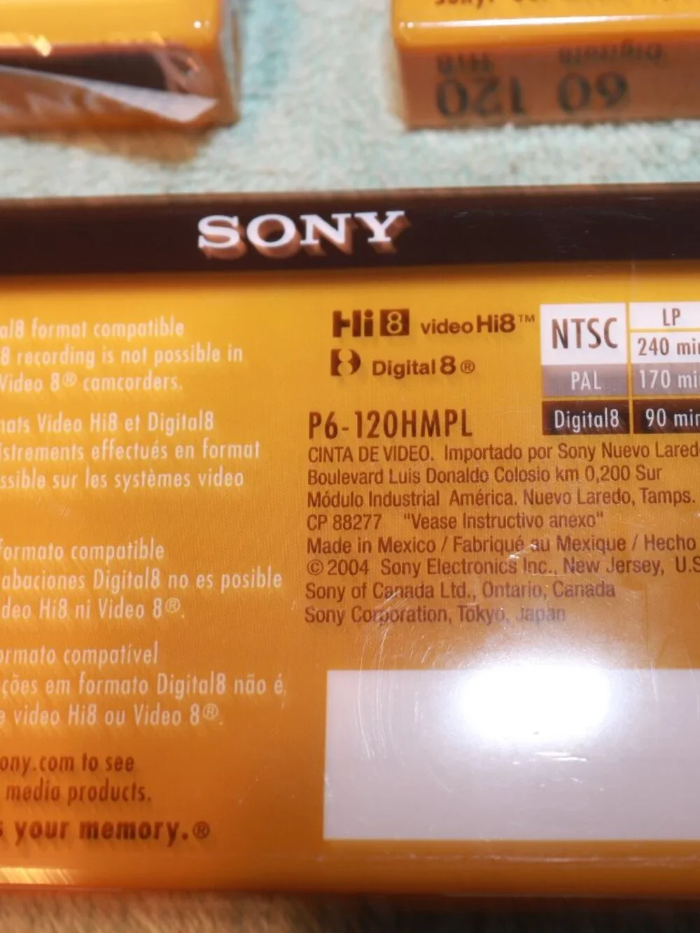 Sony Hi8 Metal Particle Video Tape 120 Minutes Lot of 3 BRAND NEW FACTORY SEALED